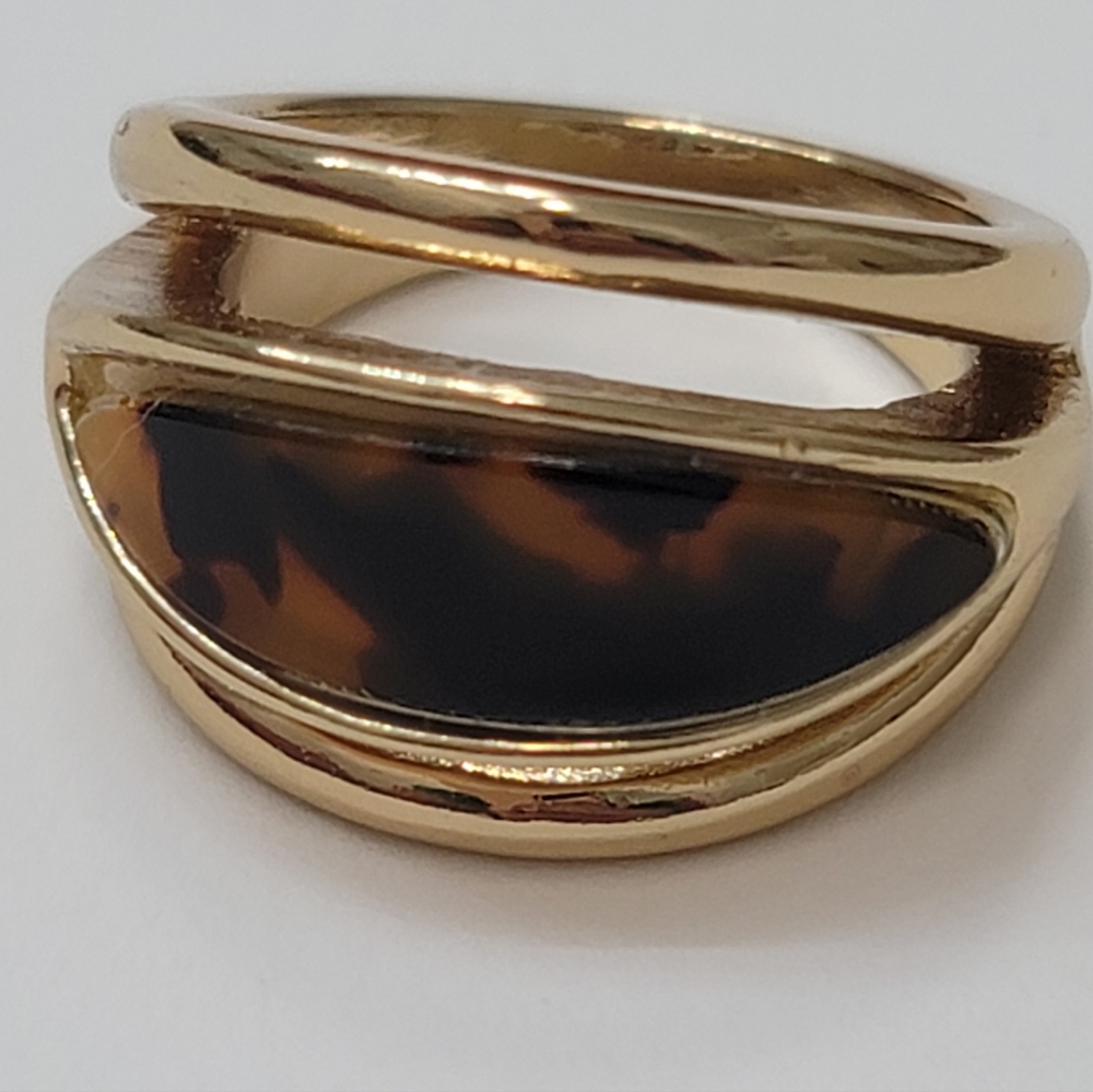 Avon Gold Coast- Gold & Tortoise Shell Ring, New In Box, Vintage NOS